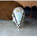 Sz 6.5 Teardrop pastel blue with brown matrix Sand Hill Turquoise Sterling silver Statement ring, tapered wide band, bezel set accents